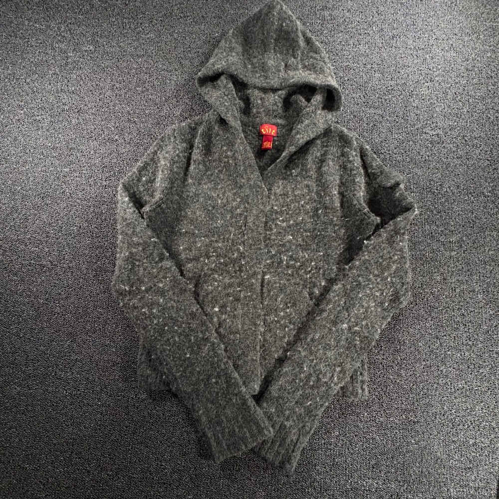 Tilt Hooded Cardigan Womens L Gray Wool Blend Knit Open Front Magnetic snaps
